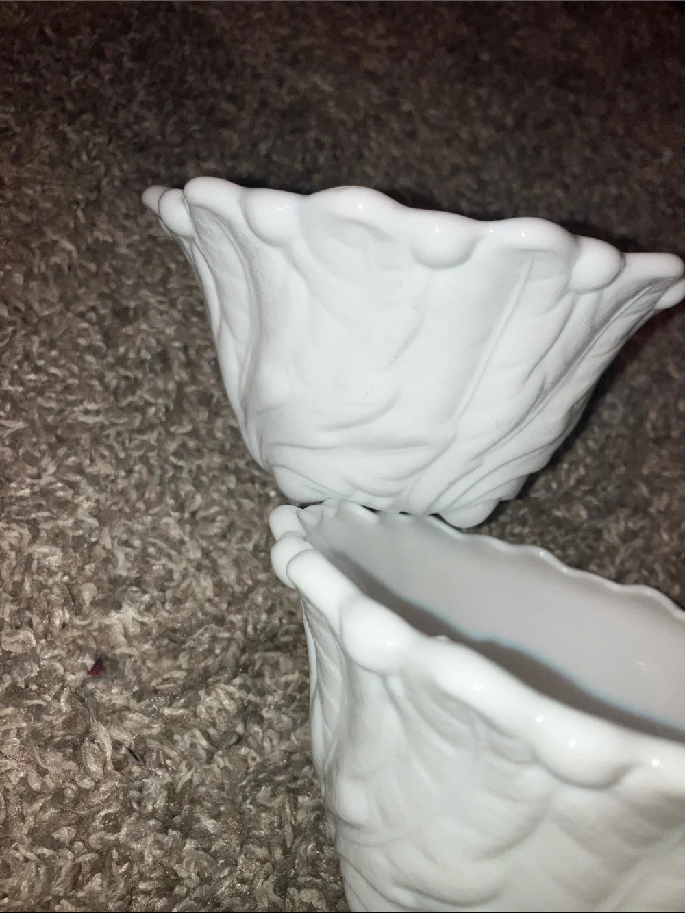 Indiana Glass Wild Rose White Leaf Relief Bowls - Set of 2 Milk Glass